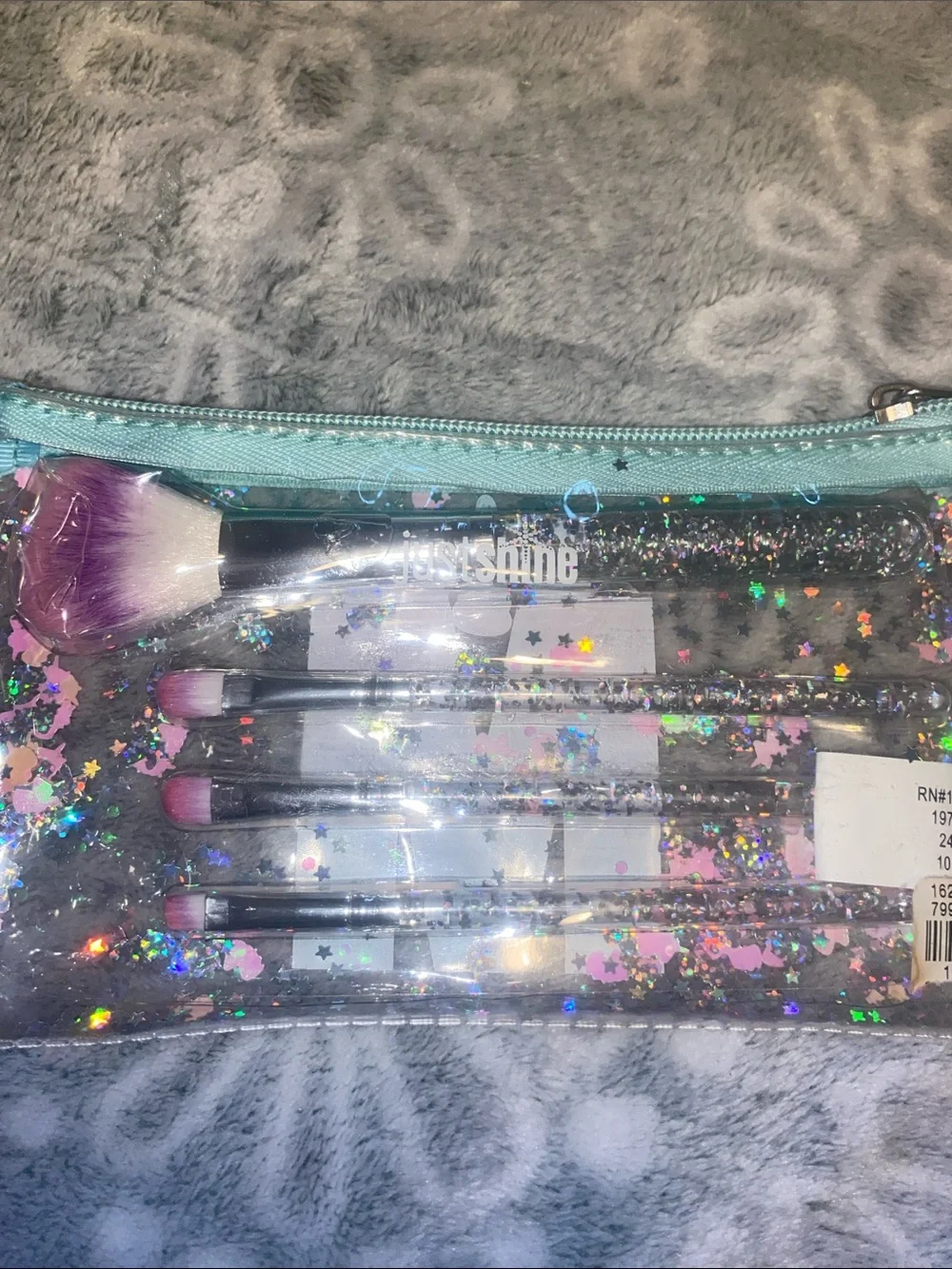 Justice Holographic Unicorn 'M' Pencil Case - Pink Aqua Purple